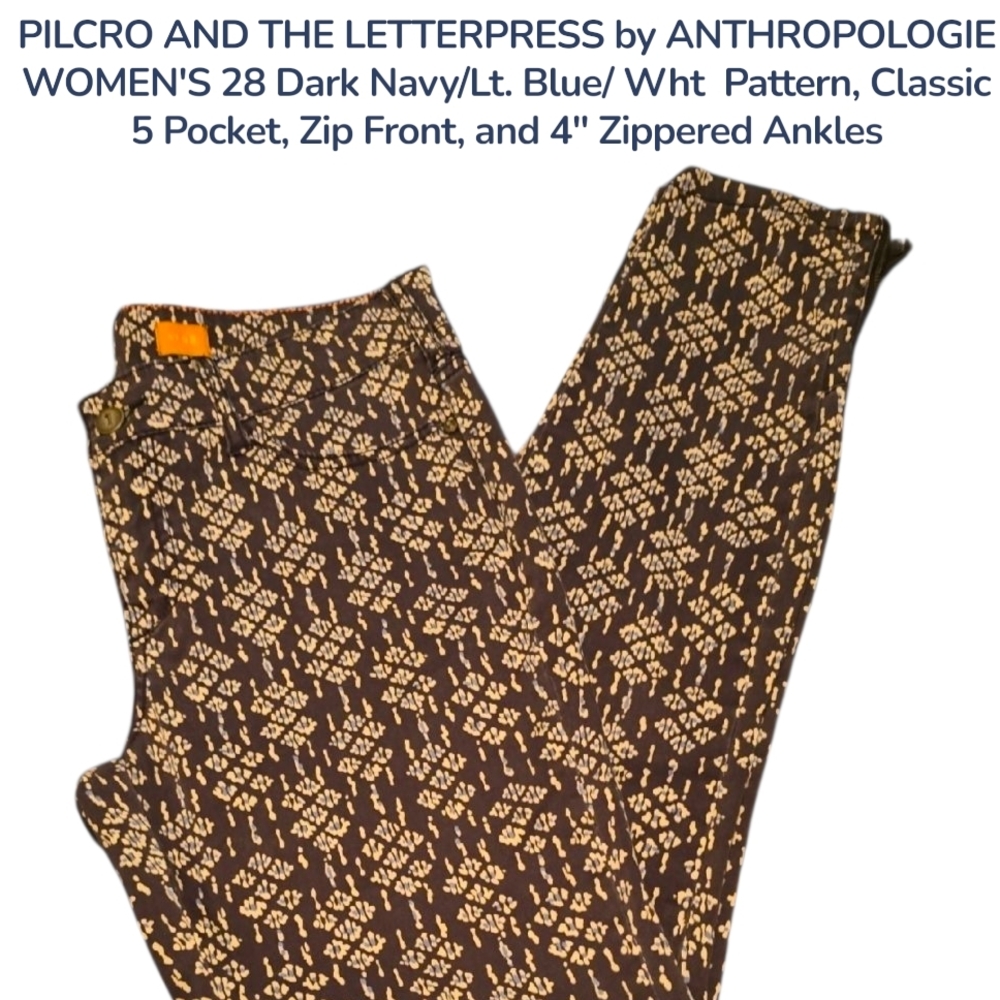 Pilcro Navy and White Patterned Cropped Pants